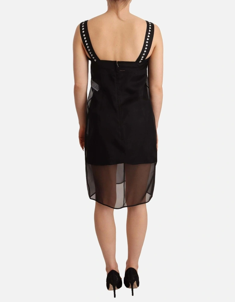 Silk Stretch Sheath Mini Dress with Crystals Women - Black Dresses
