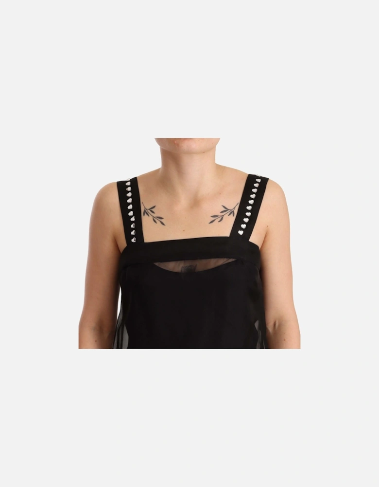 Silk Stretch Sheath Mini Dress with Crystals Women - Black Dresses