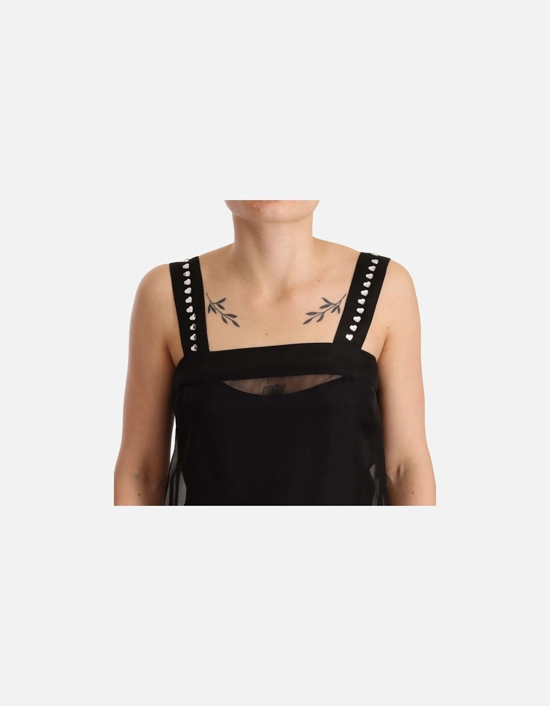 Silk Stretch Sheath Mini Dress with Crystals Women - Black Dresses