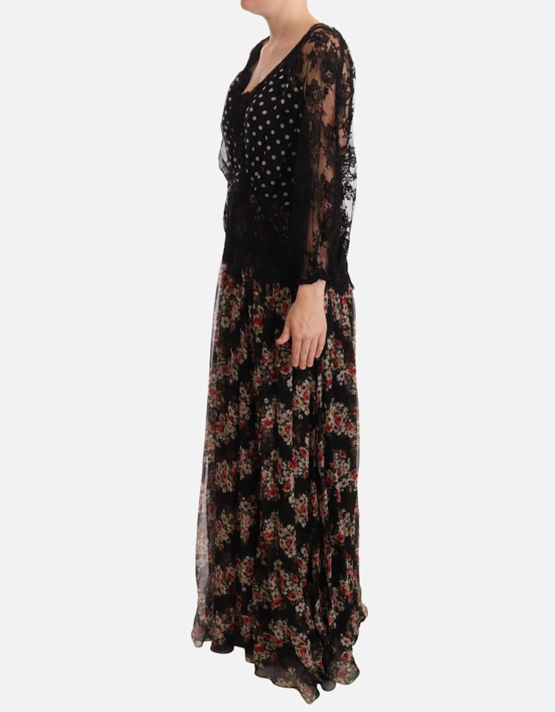 FloralPrint Maxi Dress Polka Dot Lace Women - Black Dresses