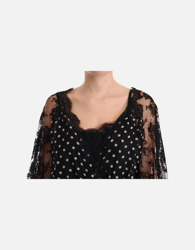 FloralPrint Maxi Dress Polka Dot Lace Women - Black Dresses