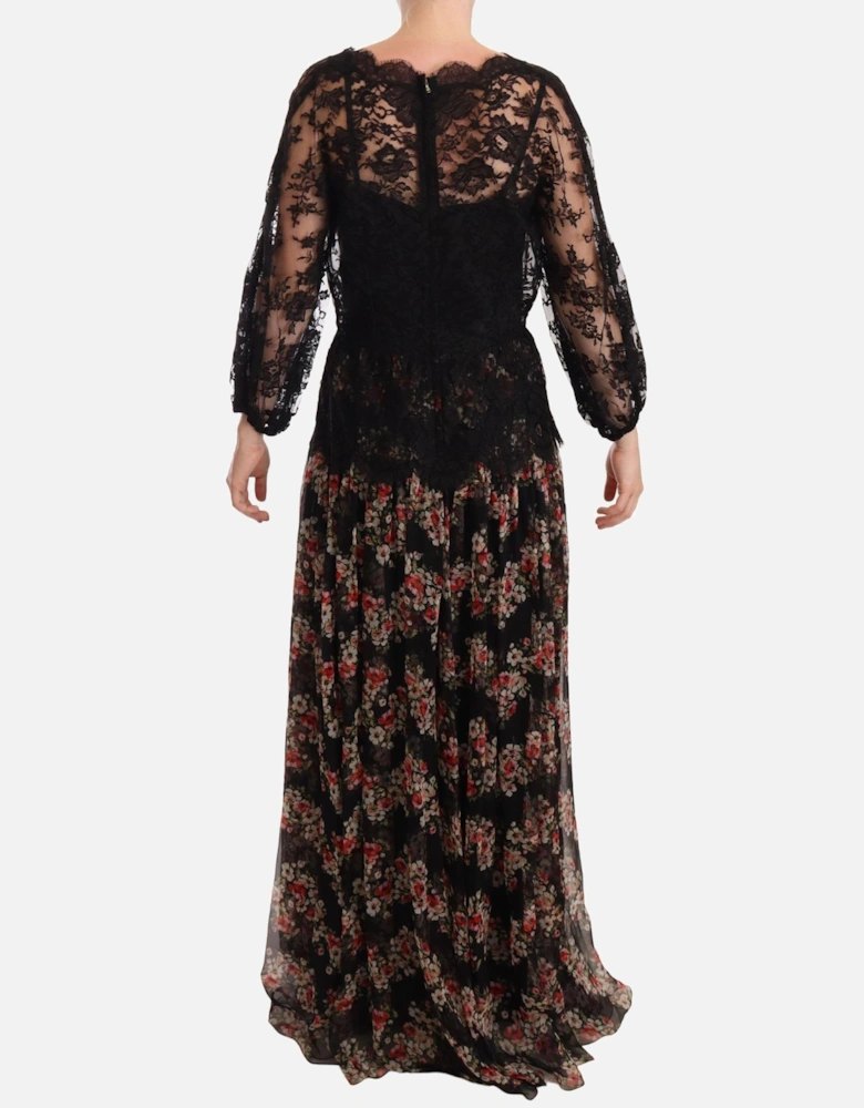 FloralPrint Maxi Dress Polka Dot Lace Women - Black Dresses