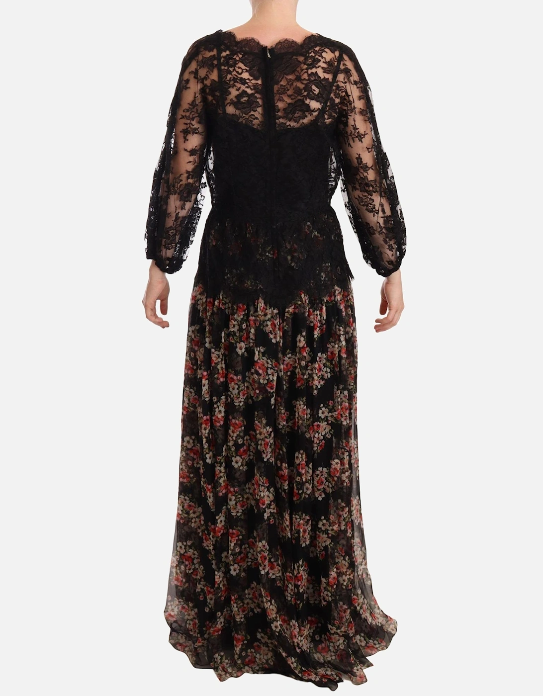 FloralPrint Maxi Dress Polka Dot Lace Women - Black Dresses