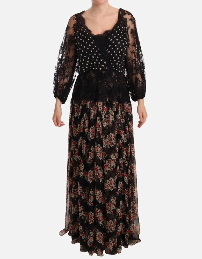 FloralPrint Maxi Dress Polka Dot Lace Women - Black Dresses