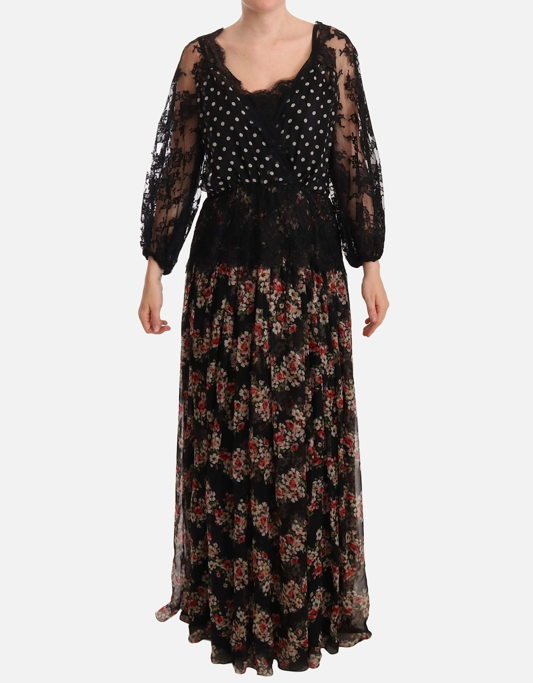 FloralPrint Maxi Dress Polka Dot Lace Women - Black Dresses, 5 of 4