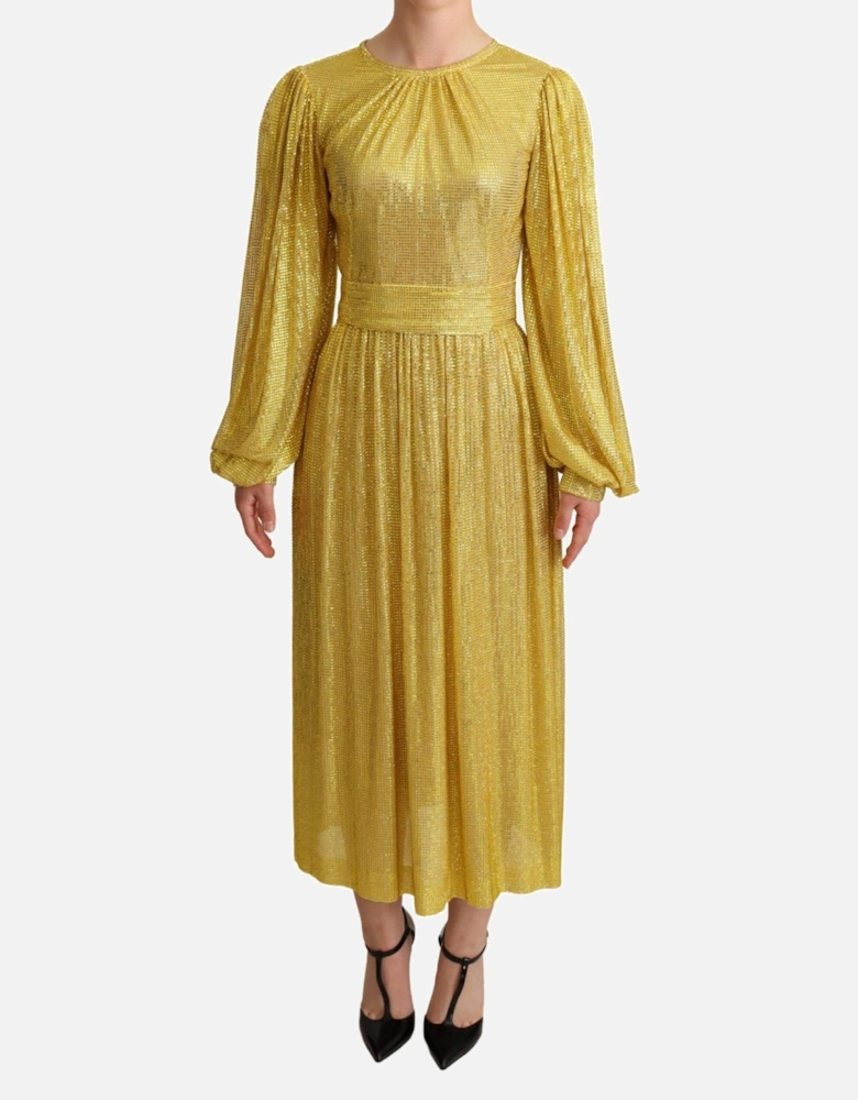 Dolce Gabbana Chainmail Midi Dress Long Sleeve Women - Yellow Dresses