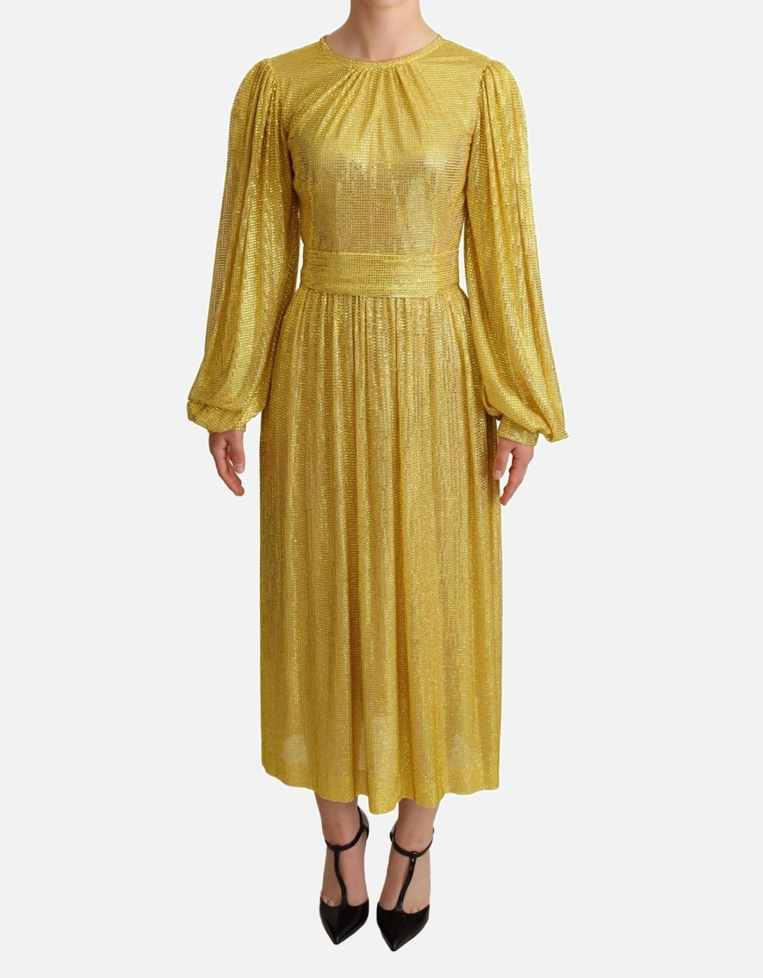 Dolce Gabbana Chainmail Midi Dress Long Sleeve Women - Yellow Dresses, 5 of 4
