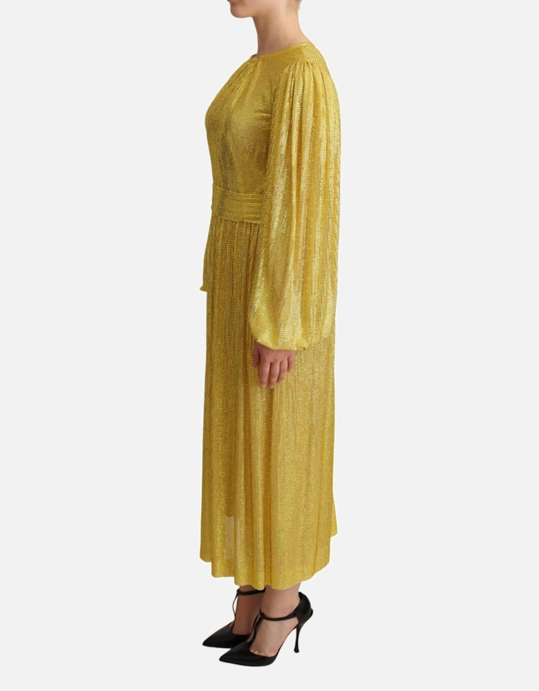 Dolce Gabbana Chainmail Midi Dress Long Sleeve Women - Yellow Dresses