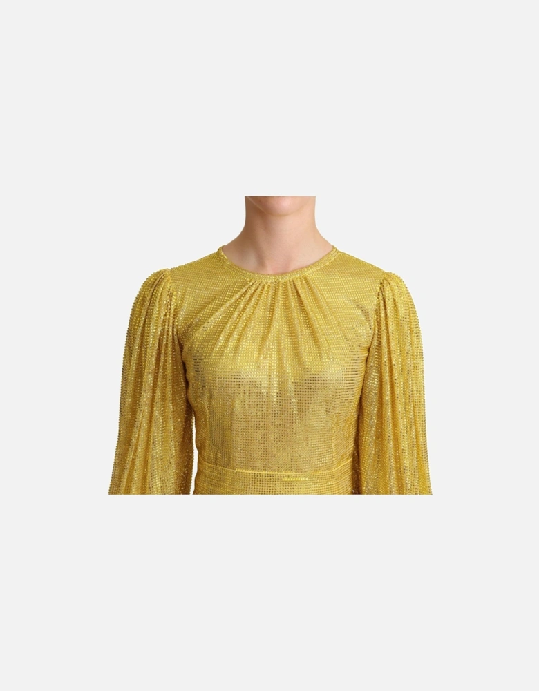 Dolce Gabbana Chainmail Midi Dress Long Sleeve Women - Yellow Dresses