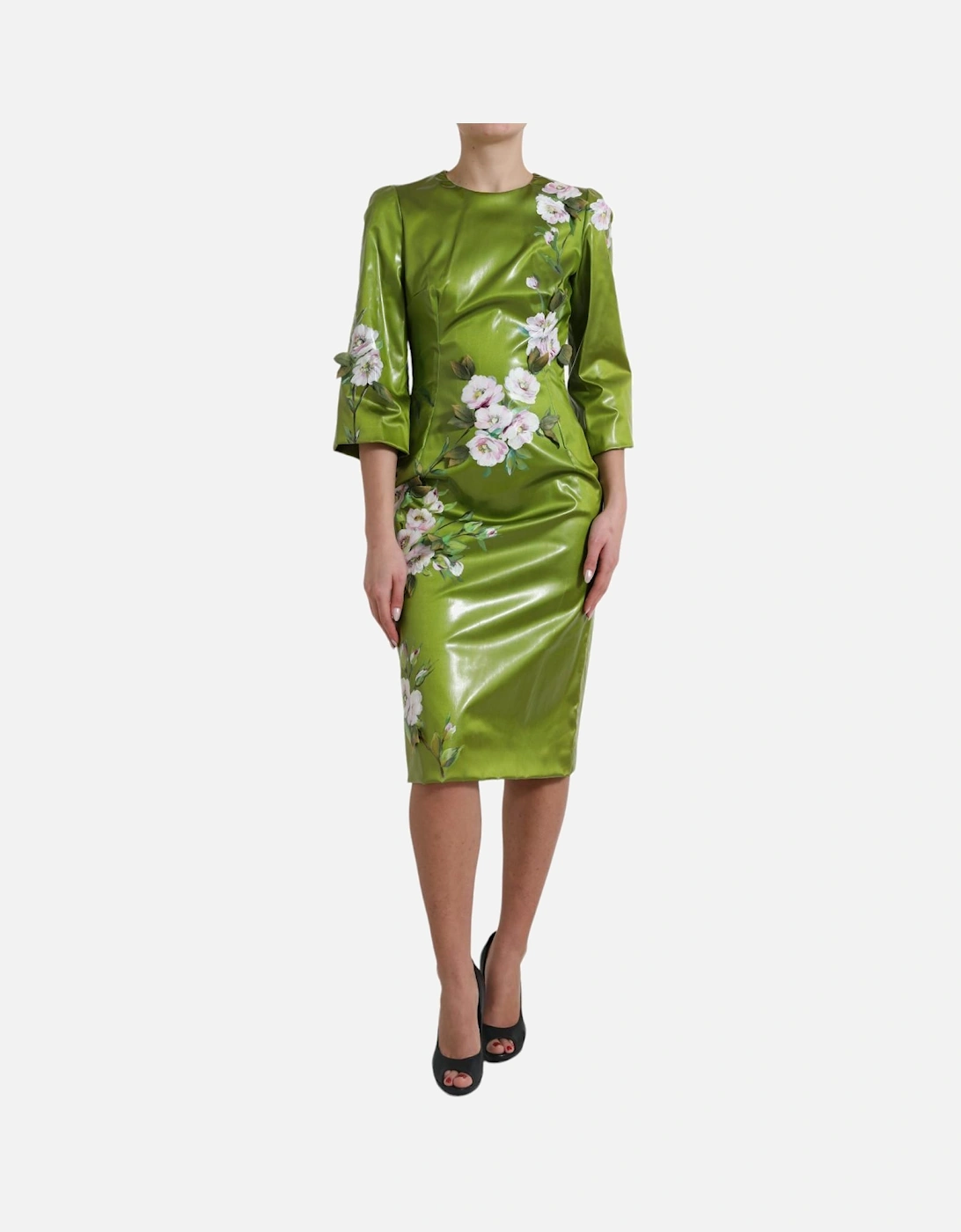 Floral Print Pencil Dress Midi Women - Green Dresses, 6 of 5