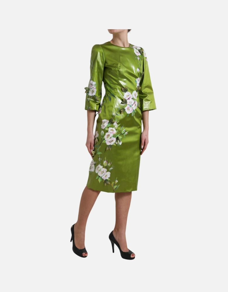 Floral Print Pencil Dress Midi Women - Green Dresses