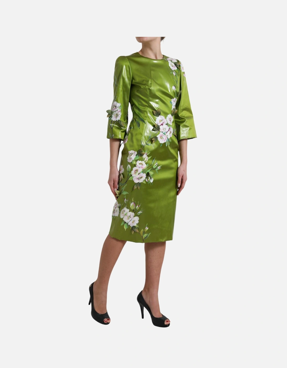 Floral Print Pencil Dress Midi Women - Green Dresses