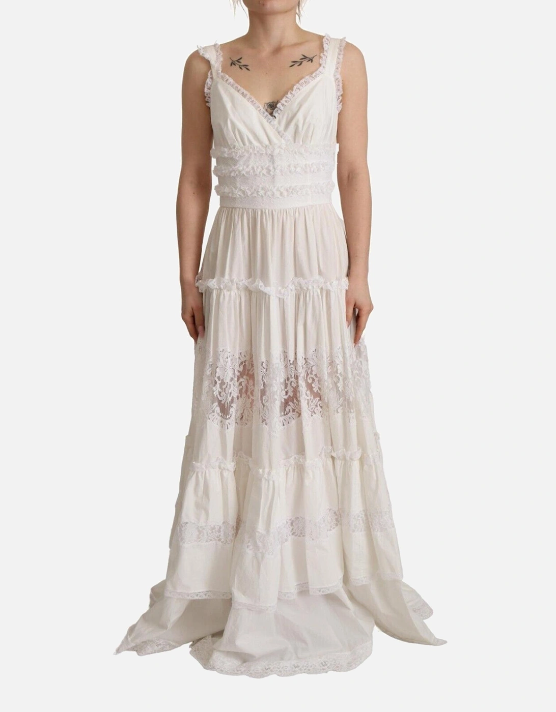 Tiered LaceTrimmed Cotton Poplin Maxi Women - White Dresses, 5 of 4