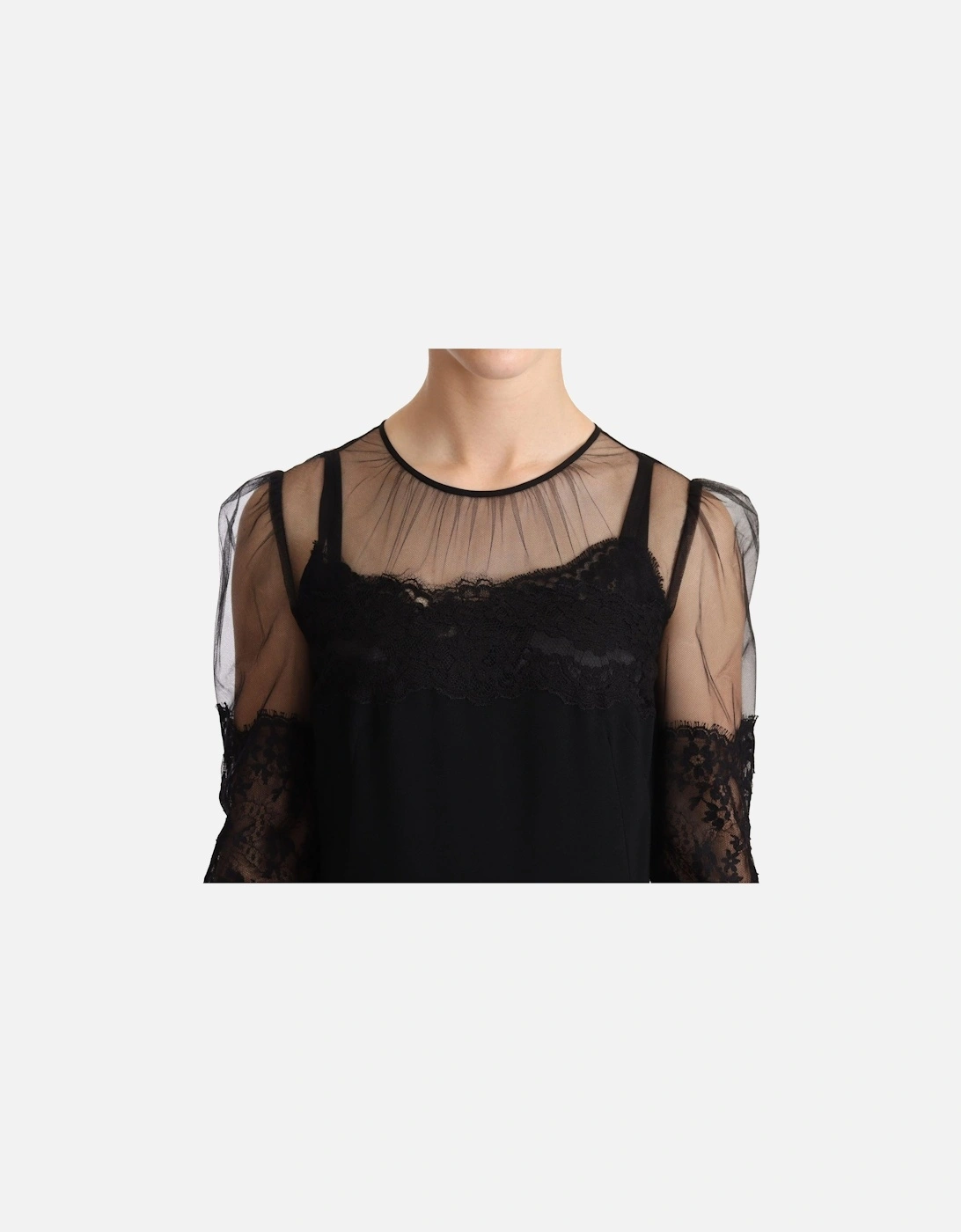 Dolce Gabbana Midi Dress 34 Sleeves Lace Fringe Women - Black Dresses