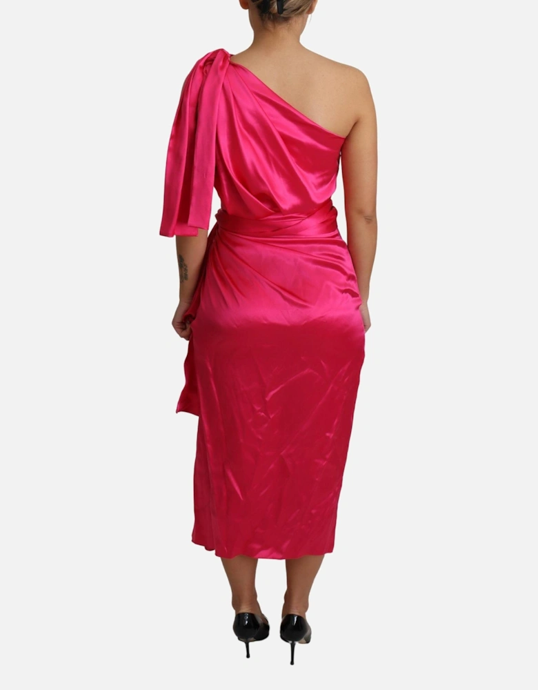 OneShoulder Wrap Satin Midi Dress Women - Pink Dresses