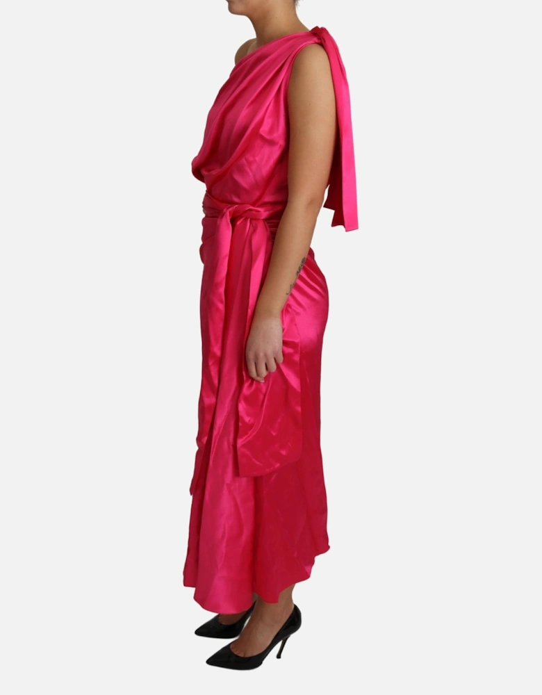 OneShoulder Wrap Satin Midi Dress Women - Pink Dresses