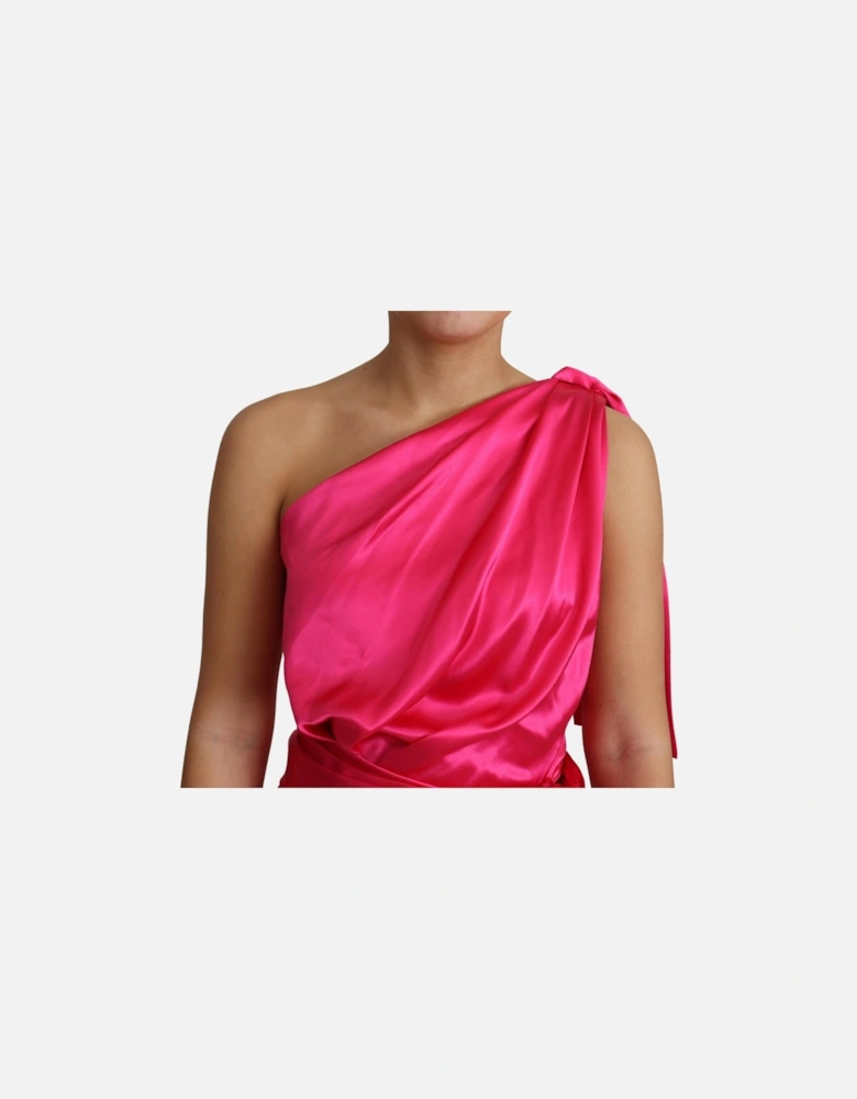 OneShoulder Wrap Satin Midi Dress Women - Pink Dresses