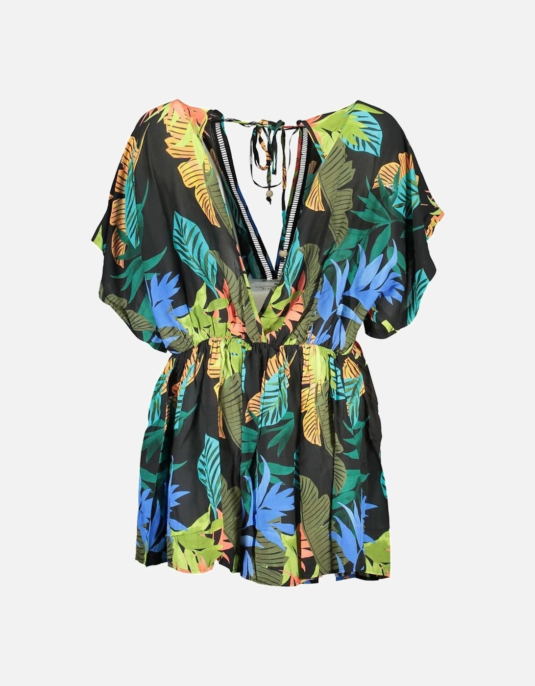 Short Sleeve V-Neck Pattern Dress with Contrast Details and Logo.
