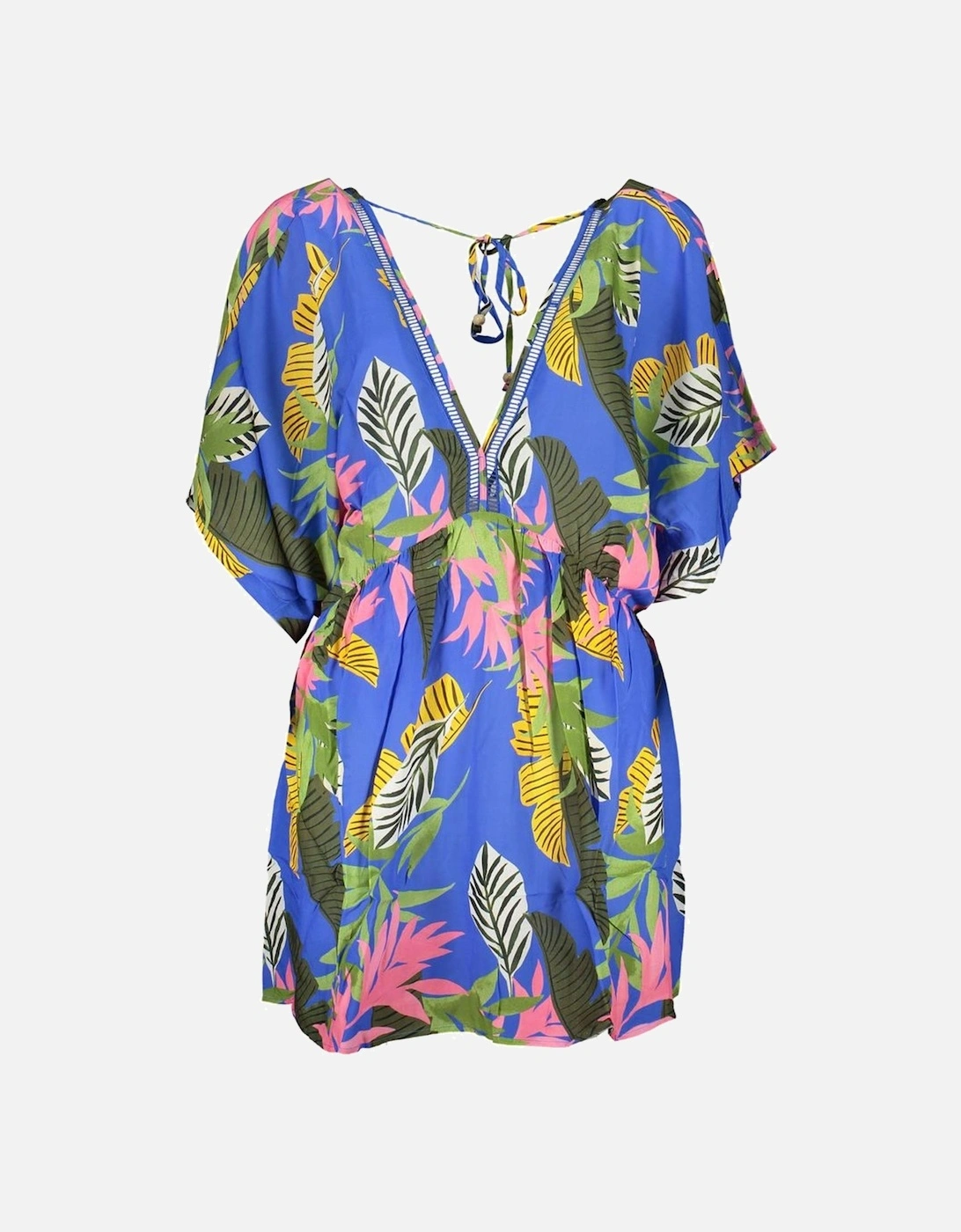 Short Sleeve V-Neck Dress with Contrast Details Women - Blue Dresses, 3 of 2