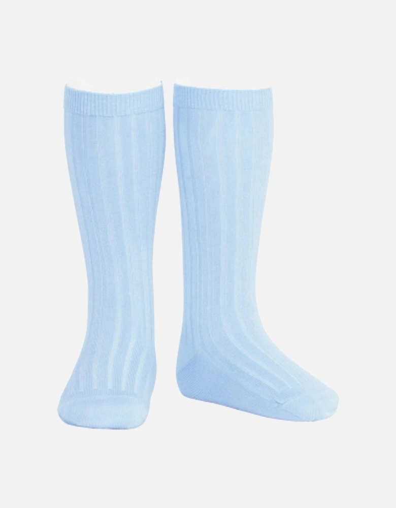 Blue Ribbed Knee Socks