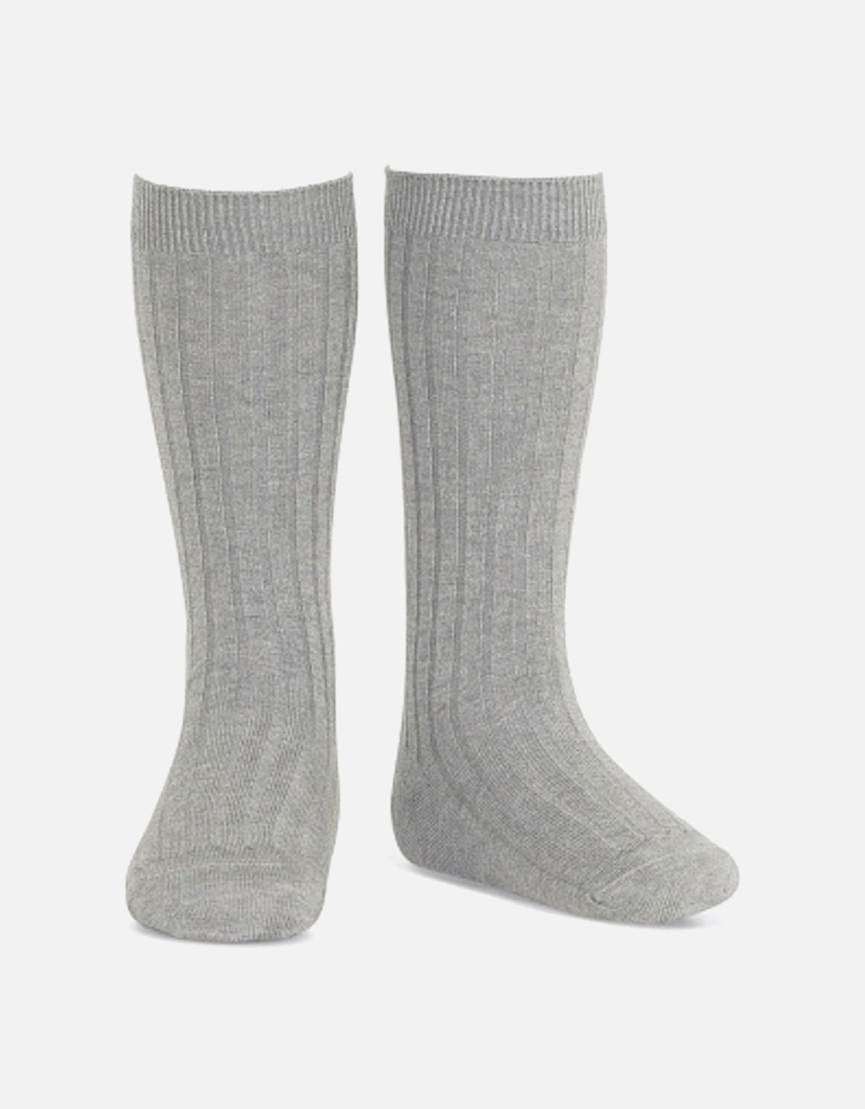 Grey Ribbed Knee Socks