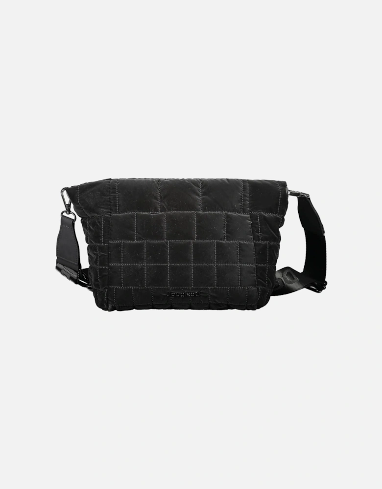Adjustable Strap Black Clutch with Multiple Pockets and Zip Closure