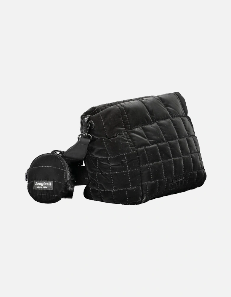 Adjustable Strap Black Clutch with Multiple Pockets and Zip Closure