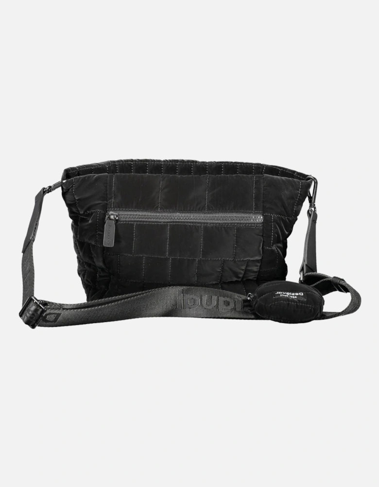Adjustable Strap Black Clutch with Multiple Pockets and Zip Closure