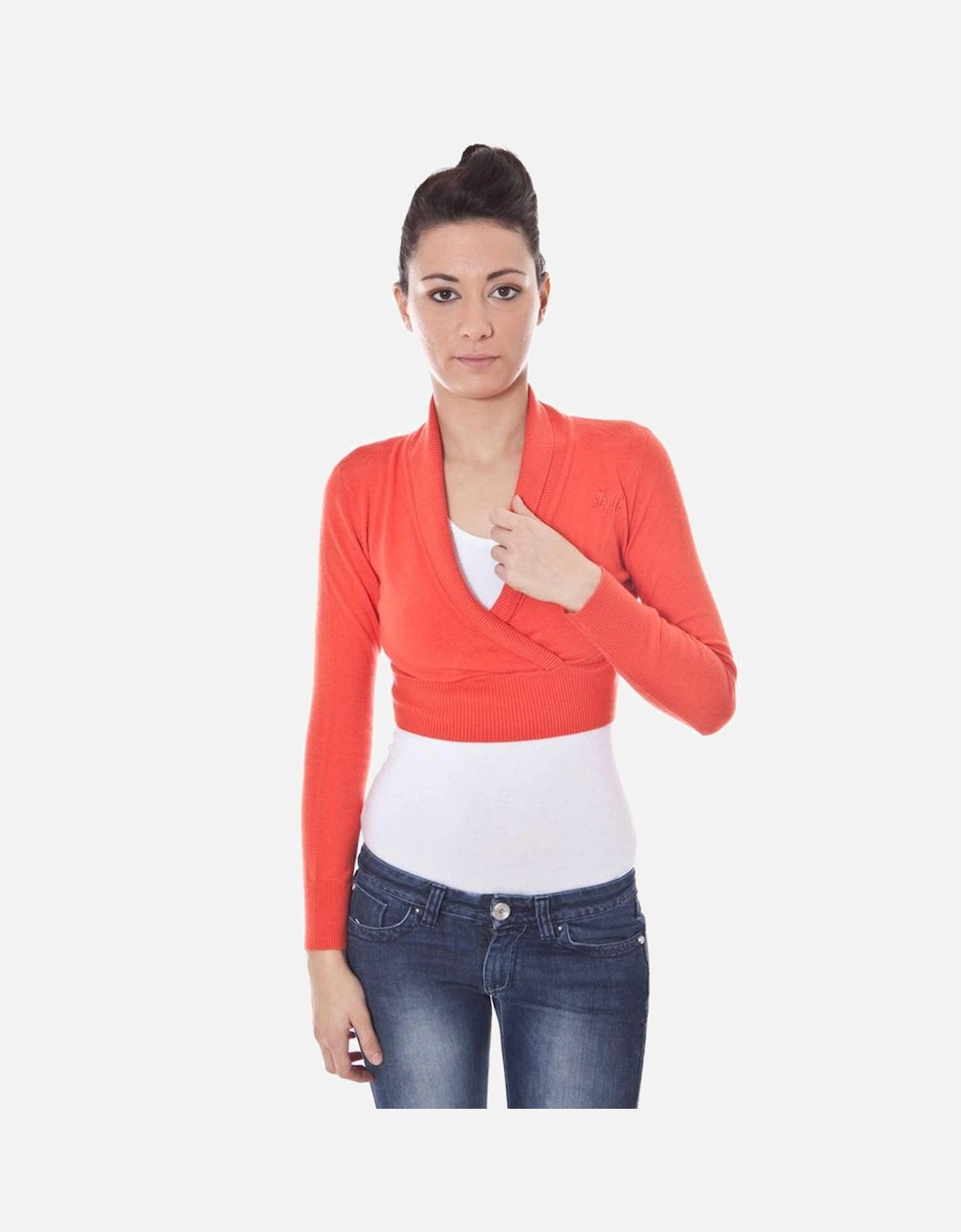 Long Sleeve Shrug with V-Neck and Logo Women - Orange Sweaters, 4 of 3