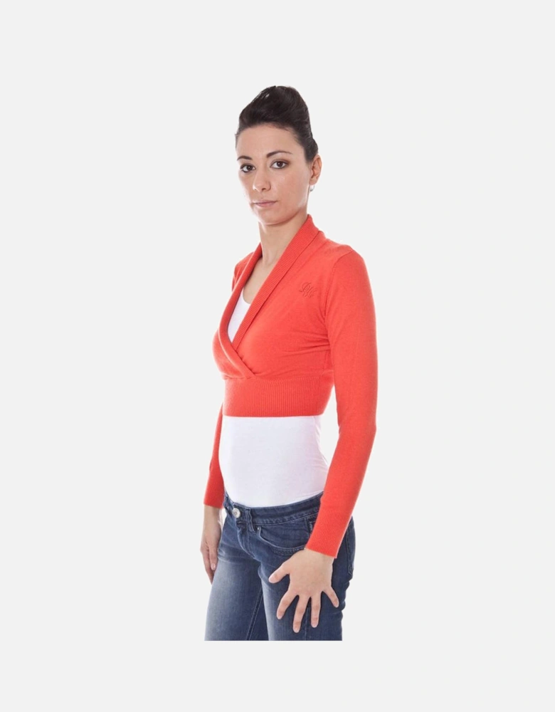 Long Sleeve Shrug with V-Neck and Logo Women - Orange Sweaters