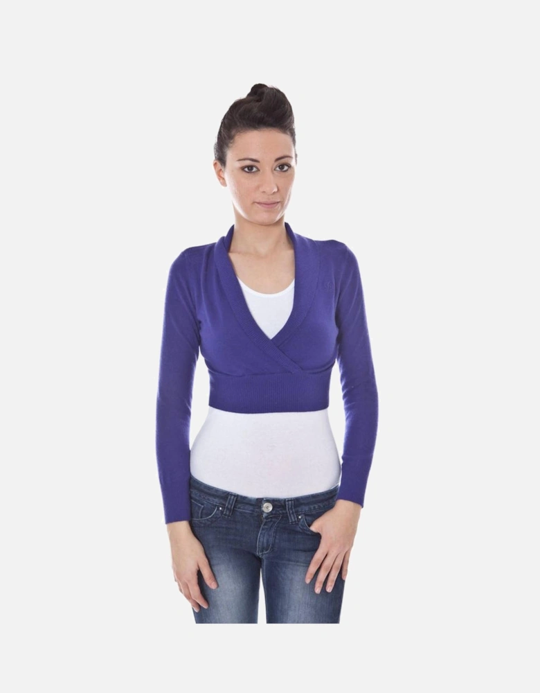 Long Sleeve V-Neck Logo Shrug Women - Purple Sweaters