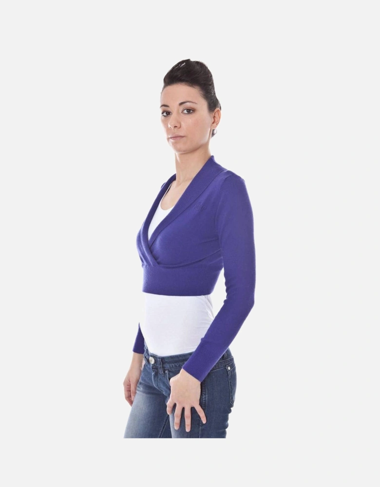 Long Sleeve V-Neck Logo Shrug Women - Purple Sweaters
