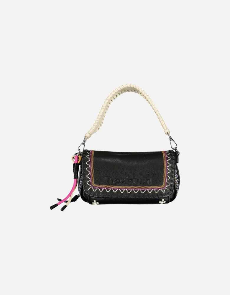 Double Compartment Shoulder Bag with External Pocket and Contrast