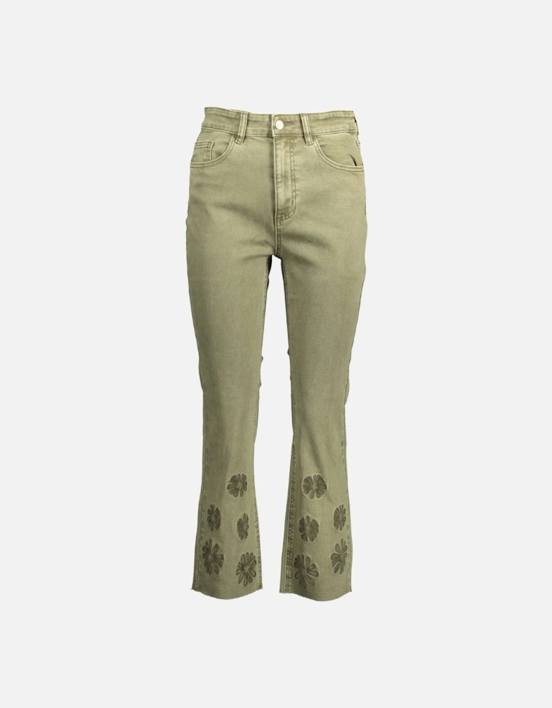 Embroidered Contrast Detail Stretch Jeans Women - Green Jeans