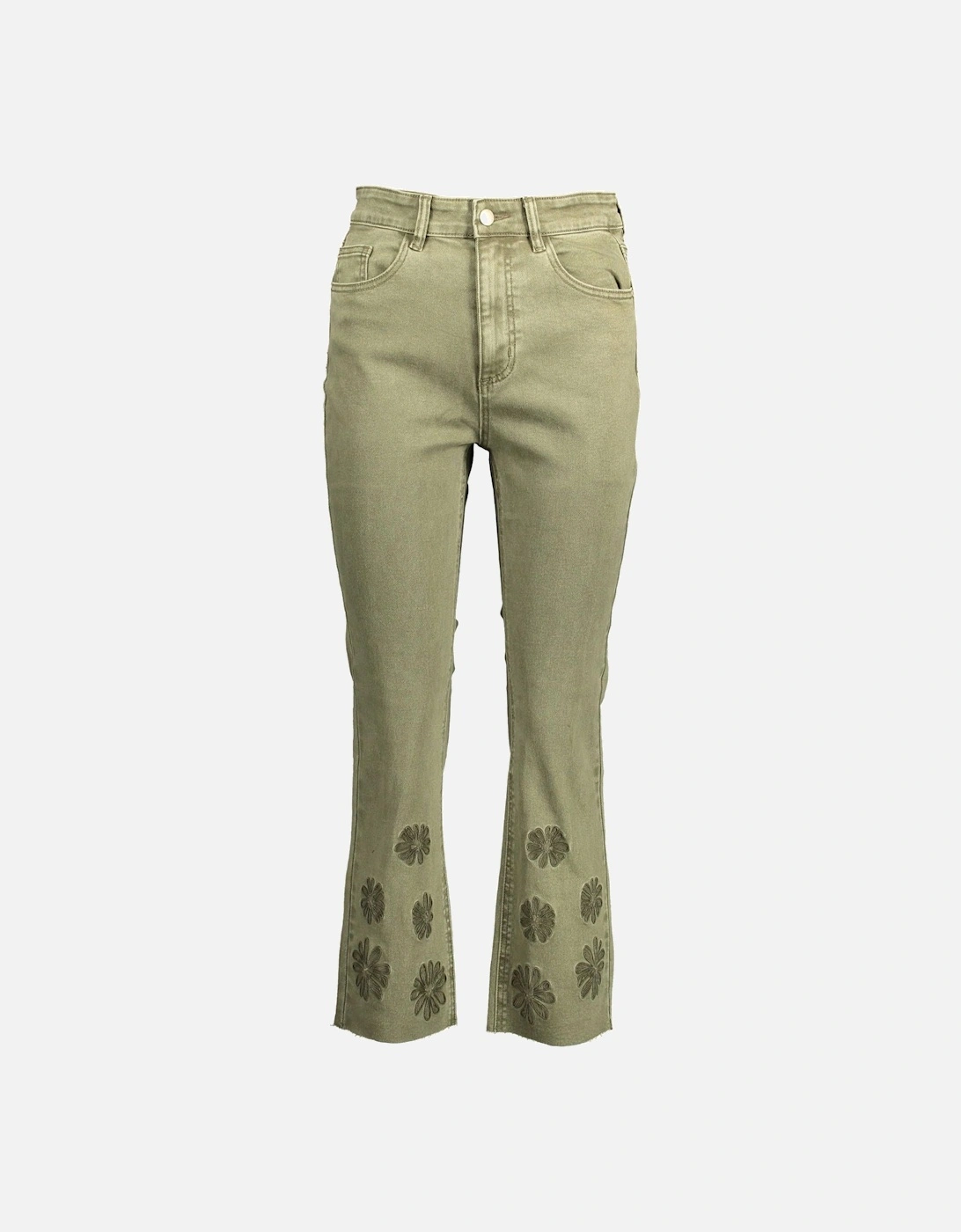 Embroidered Contrast Detail Stretch Jeans Women - Green Jeans, 3 of 2