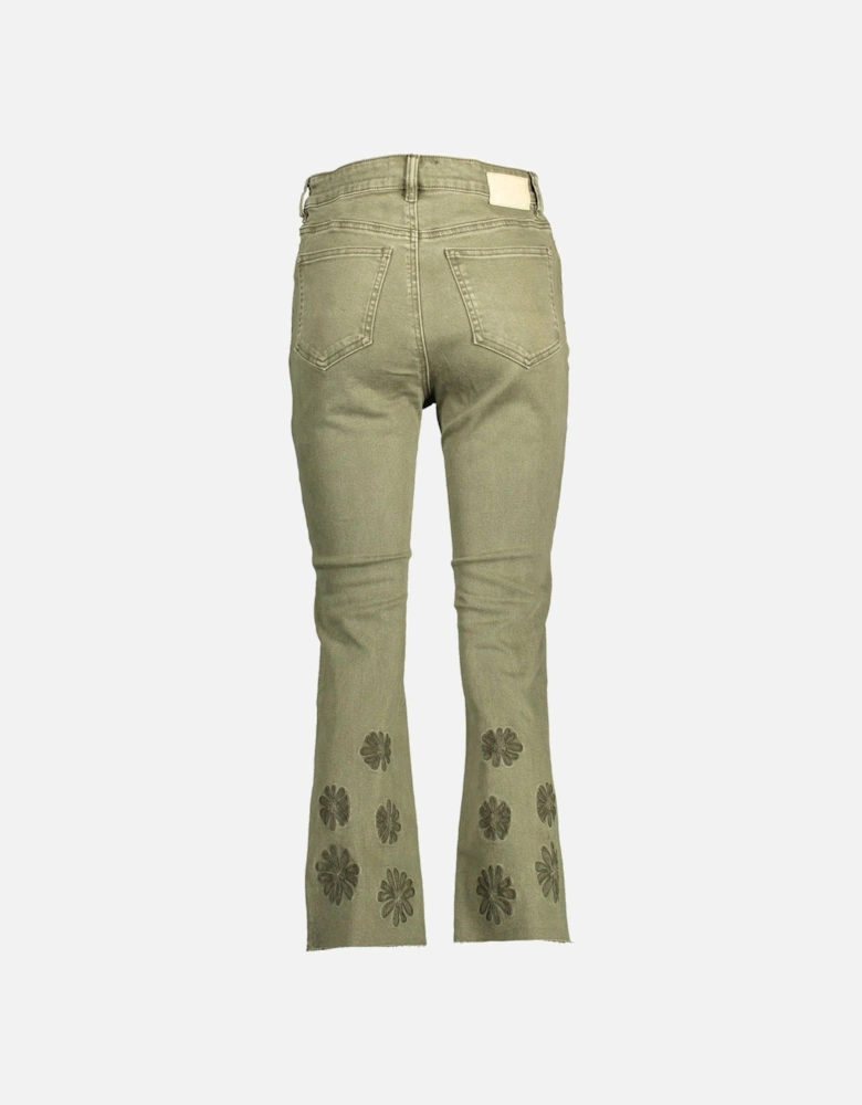 Embroidered Contrast Detail Stretch Jeans Women - Green Jeans