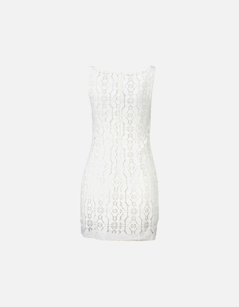 Contrasting Details Sleeveless Dress with Square Neckline and Logo