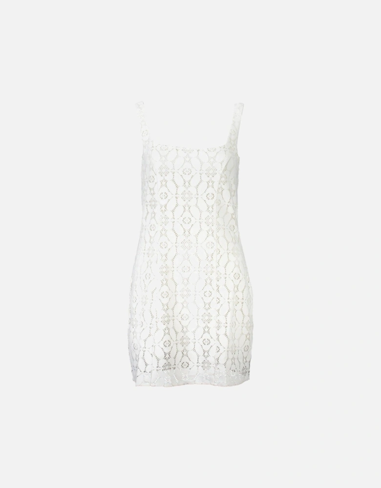 Contrasting Details Sleeveless Dress with Square Neckline and Logo