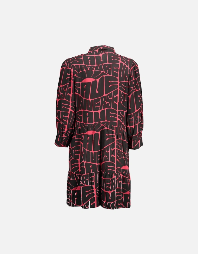 Logo Button-Up Dress with Italian Collar and Long Sleeves Women -