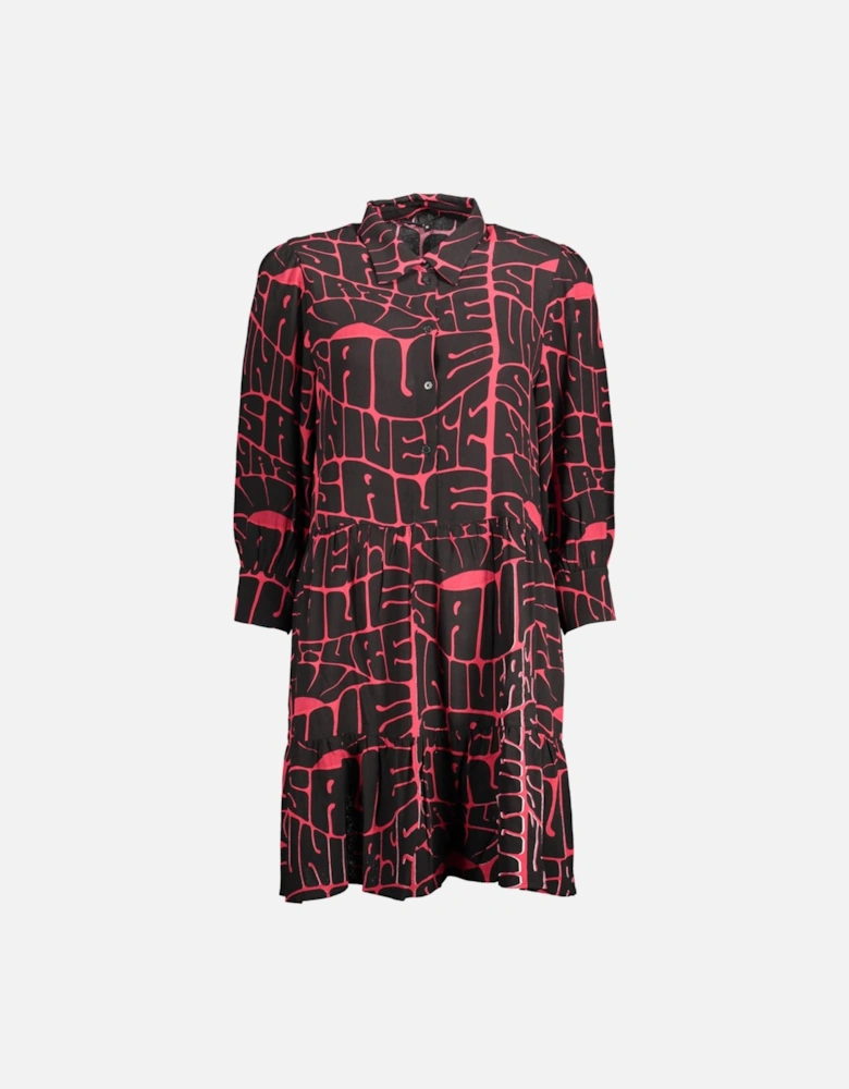 Logo Button-Up Dress with Italian Collar and Long Sleeves Women -