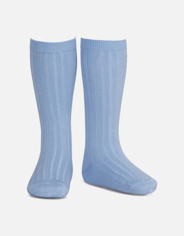 Azul Blue Ribbed Knee Socks