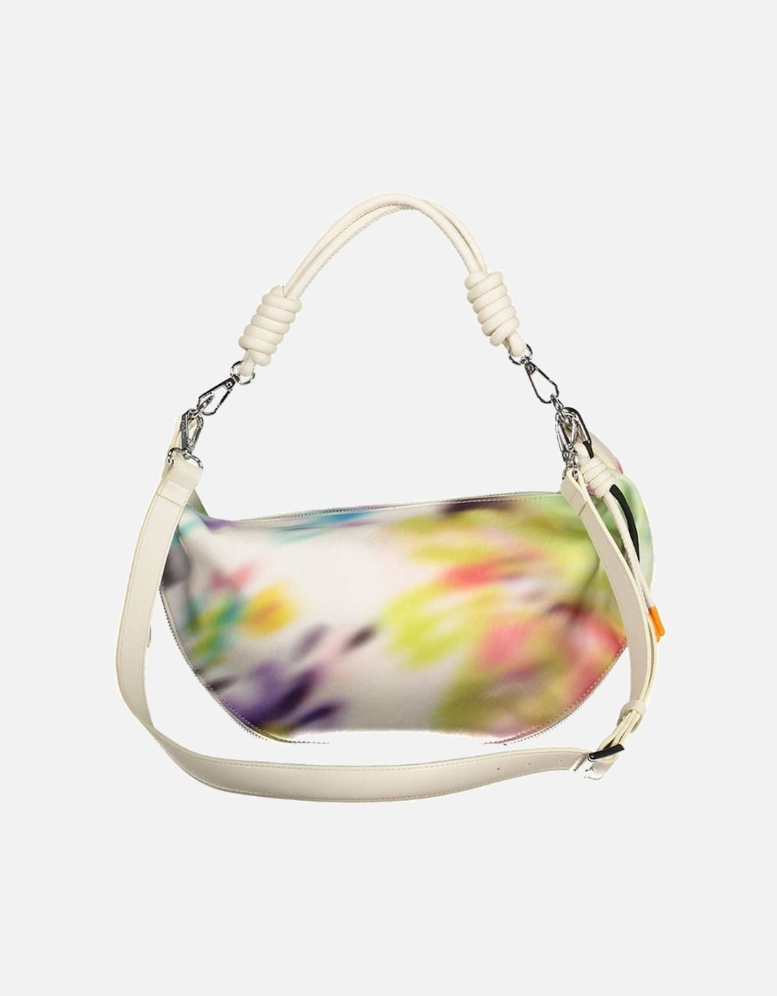 White Versatile Handbag with Removable Straps and Contrasting Details