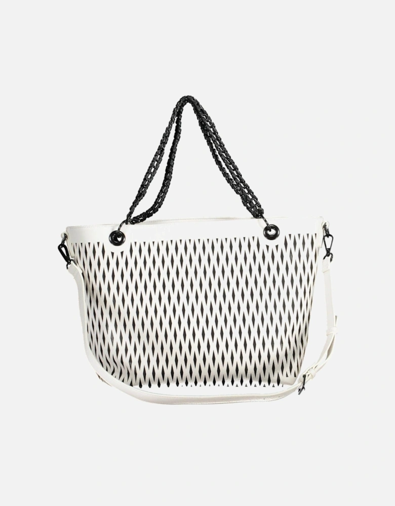 Chic White Shoulder Bag with Chain Handles and Interior Pocket. Women