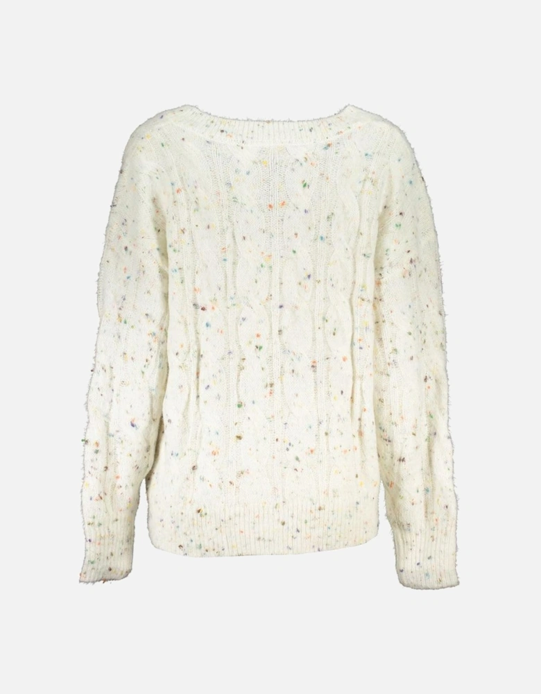 Contrast Detail V-Neck Sweater with Logo Women - White