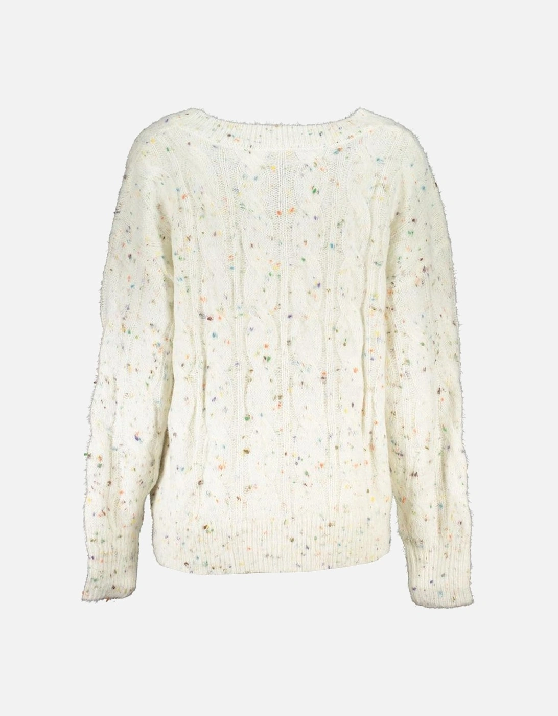 Contrast Detail V-Neck Sweater with Logo Women - White