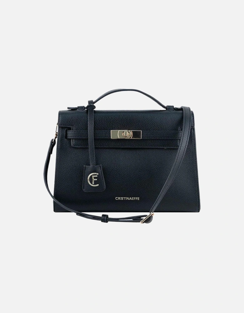Faux Leather Shoulder Bag with Metal Logo Women - Black Crossbody Bags