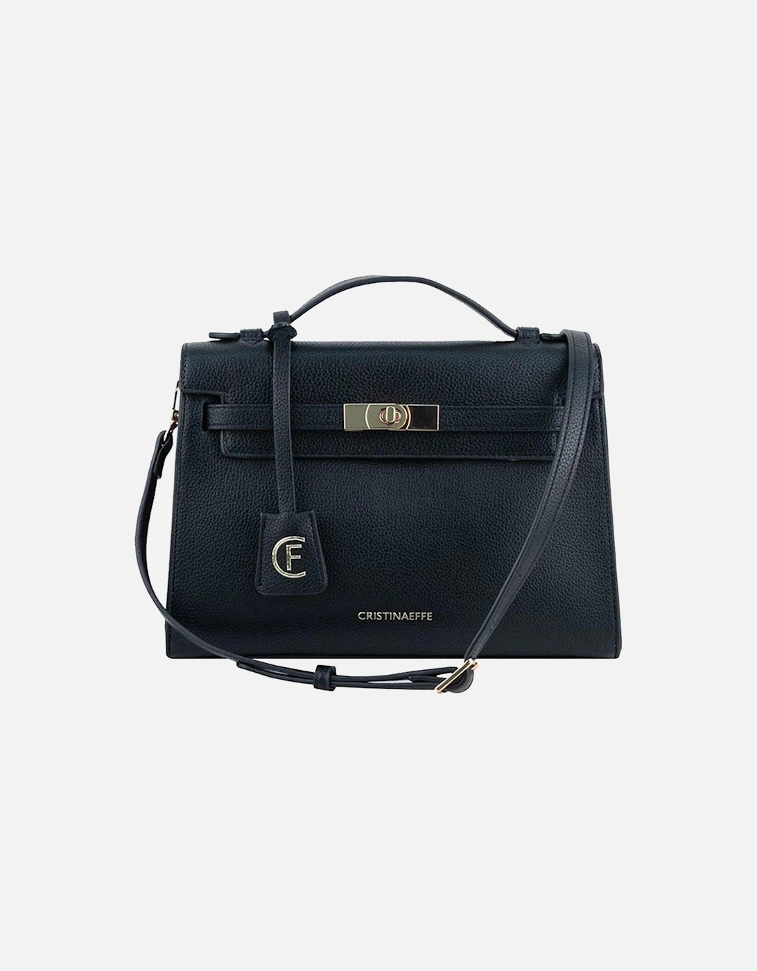 Faux Leather Shoulder Bag with Metal Logo Women - Black Crossbody Bags, 4 of 3