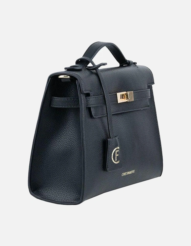 Faux Leather Shoulder Bag with Metal Logo Women - Black Crossbody Bags