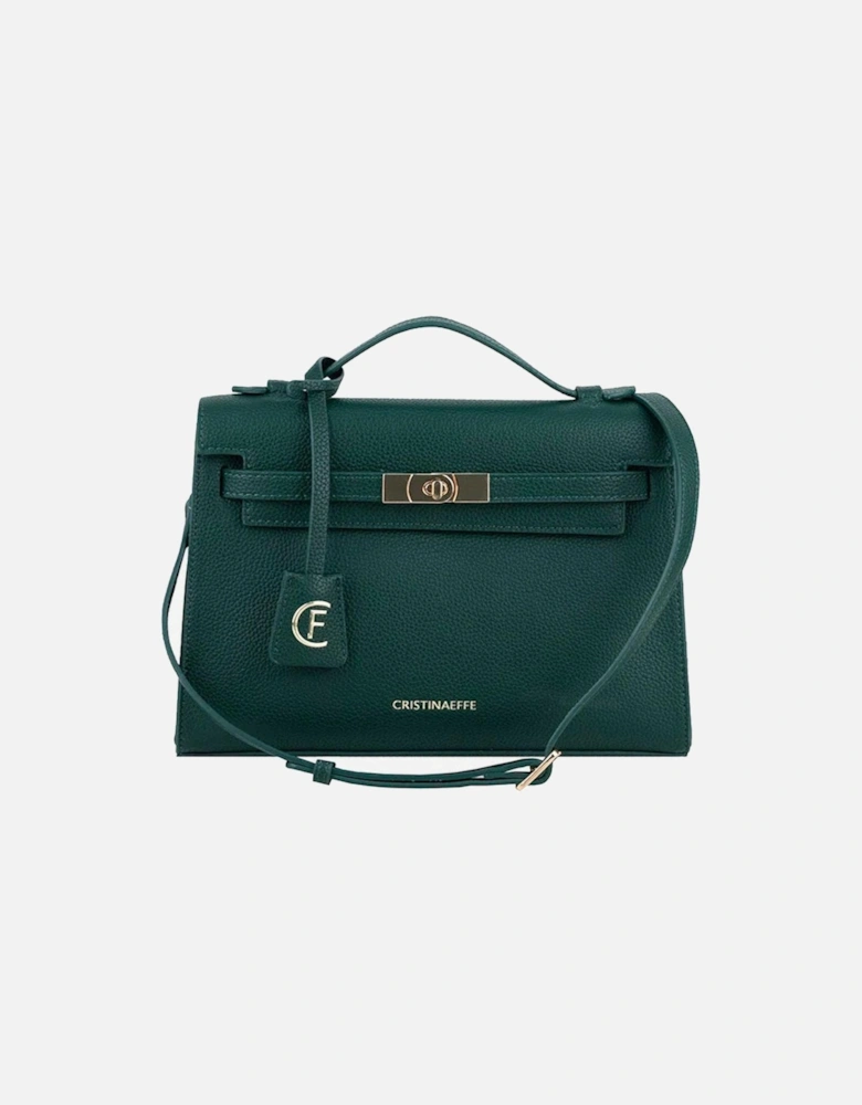Faux Leather Shoulder Bag with Metal Logo Women - Green Crossbody Bags