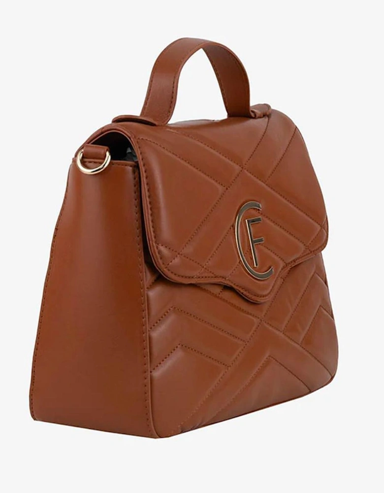 Quilted Faux Leather Shoulder Bag with Logo Women - Brown Crossbody